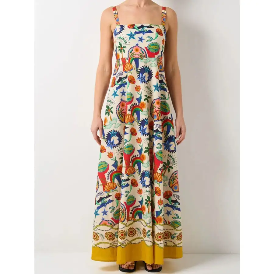 Relaxed Printed Square Neck Maxi Dress