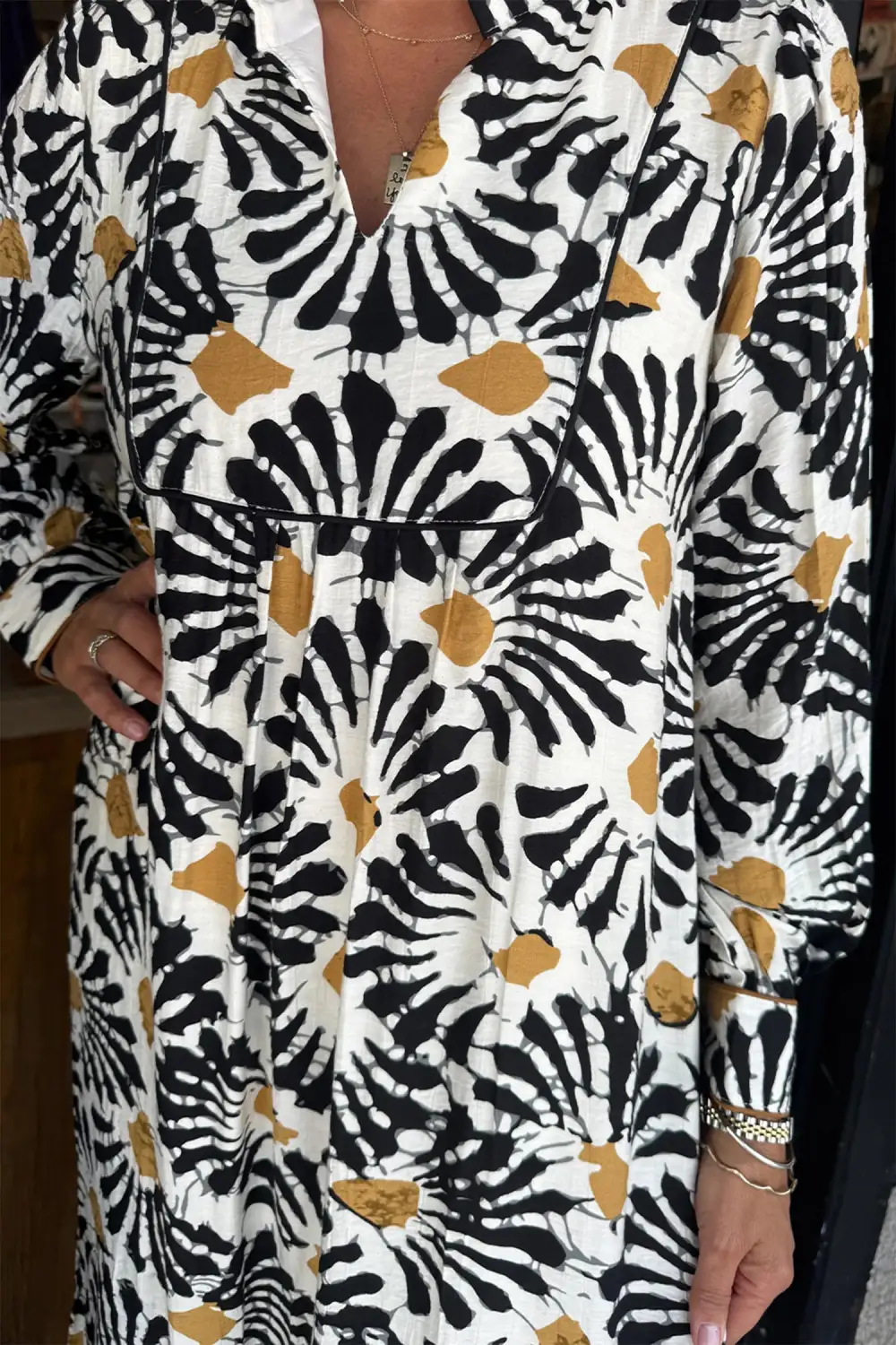 Maxi Abstract Floral Print Split V Neck Long Dress