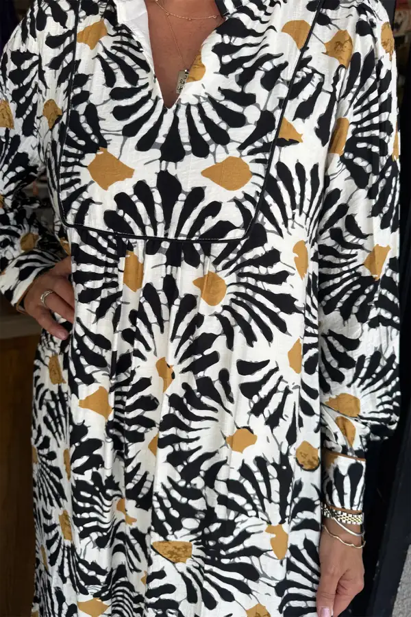 Maxi Abstract Floral Print Split V Neck Long Dress
