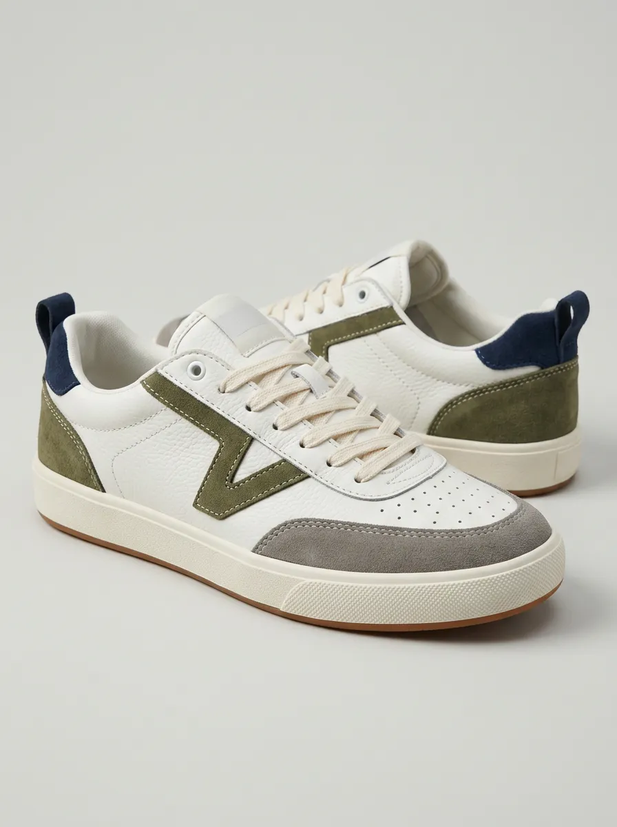 Women's Casual Olive Green Suede Patchwork Printed Sneakers