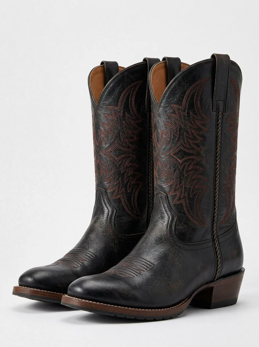 Casual Embroidered Distressed Patterned Western Boots