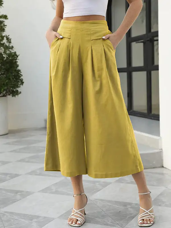 Woven Racer Pleated Shaped Cropped Wide Pants
