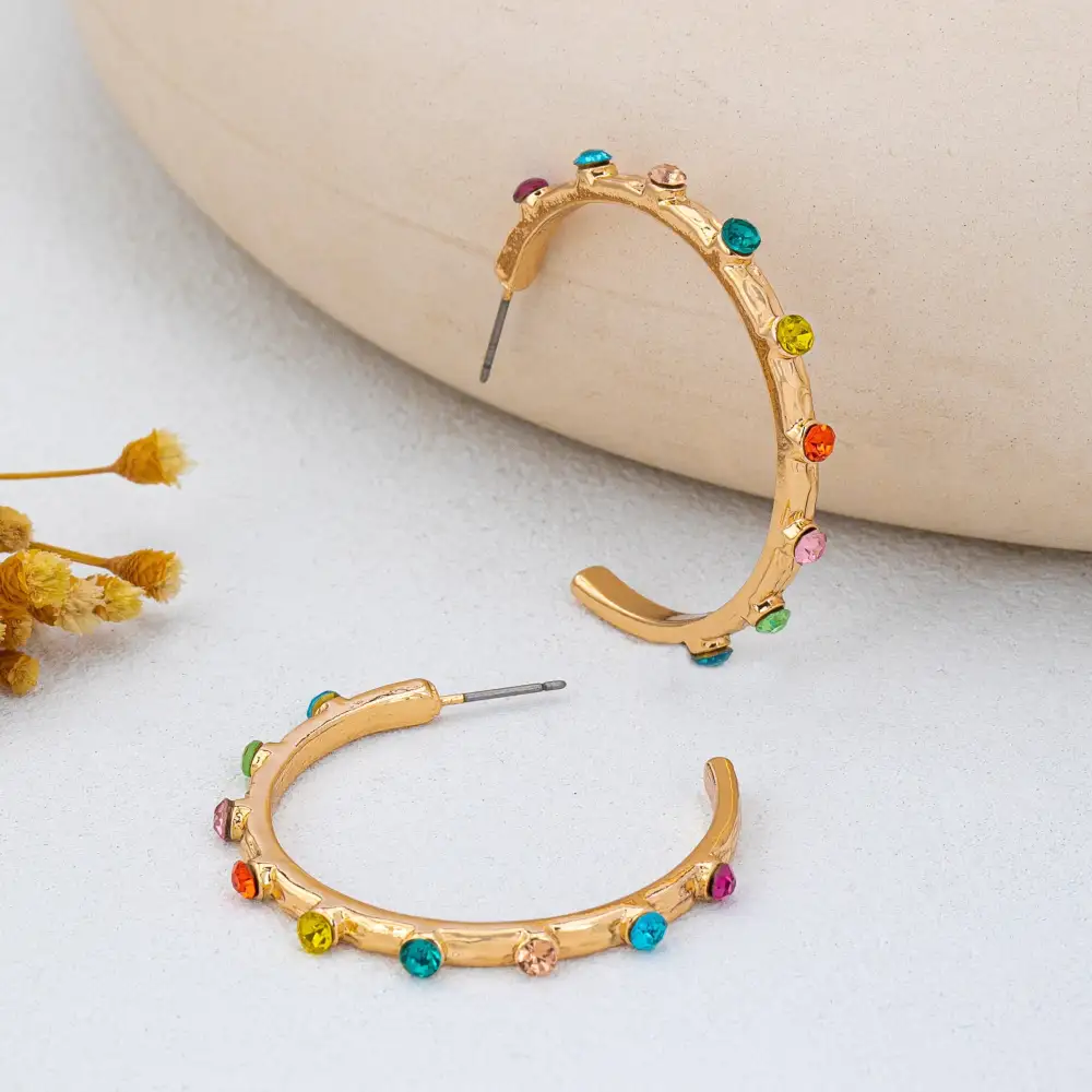 Multi Color Gemstone Hoop arrings