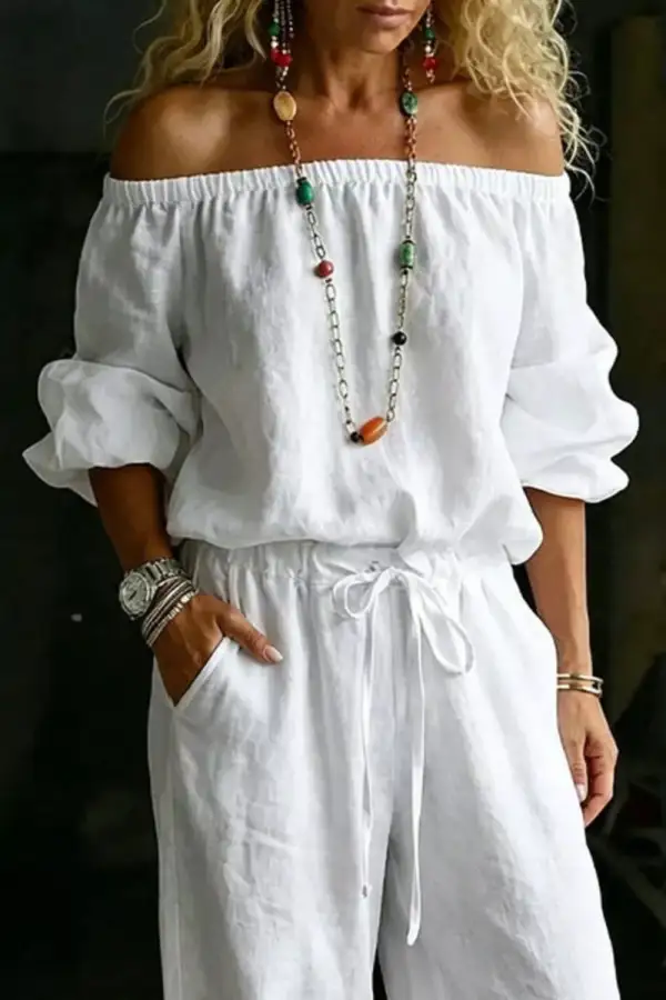 Full Size Off Shoulder Top and Pants Set Plus