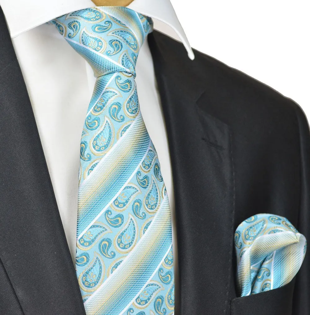 Polished Silk Paisley Men's Necktie With Pocket Square