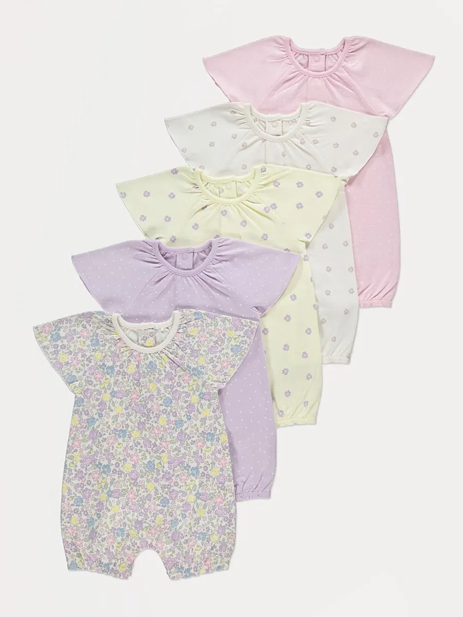 Floral Frill Sleeve Rompers 5 Pack