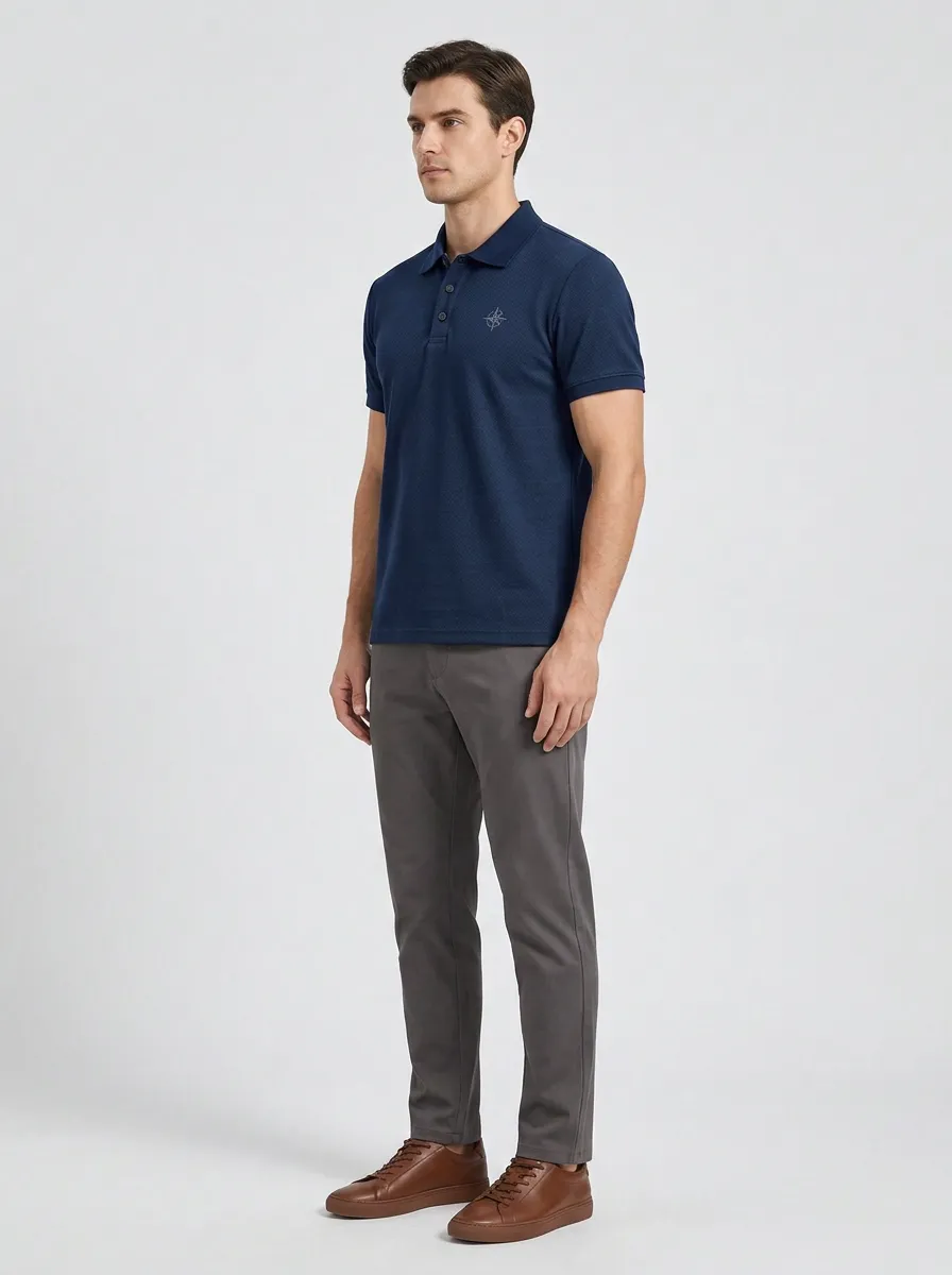 Compass-Detail -Detail Nautical-Inspired Men's Polo Shirt