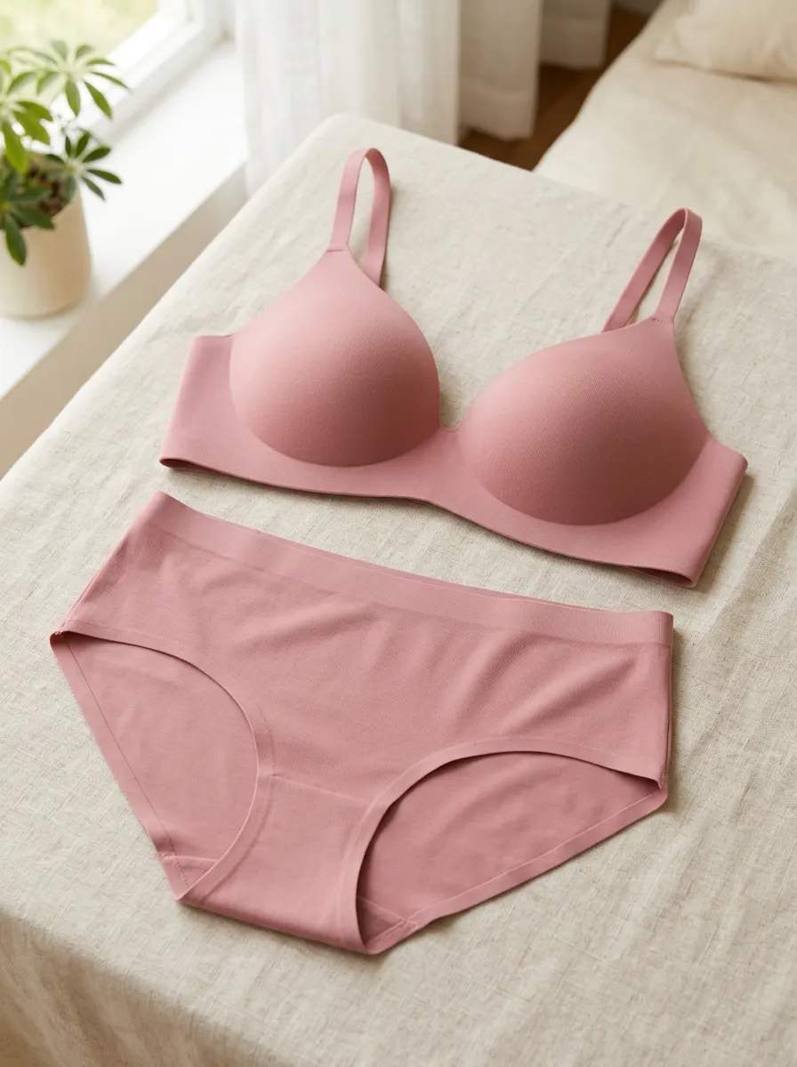 Women's Minimalist Dusty Seamless And Adjustable Strap Lingerie Set