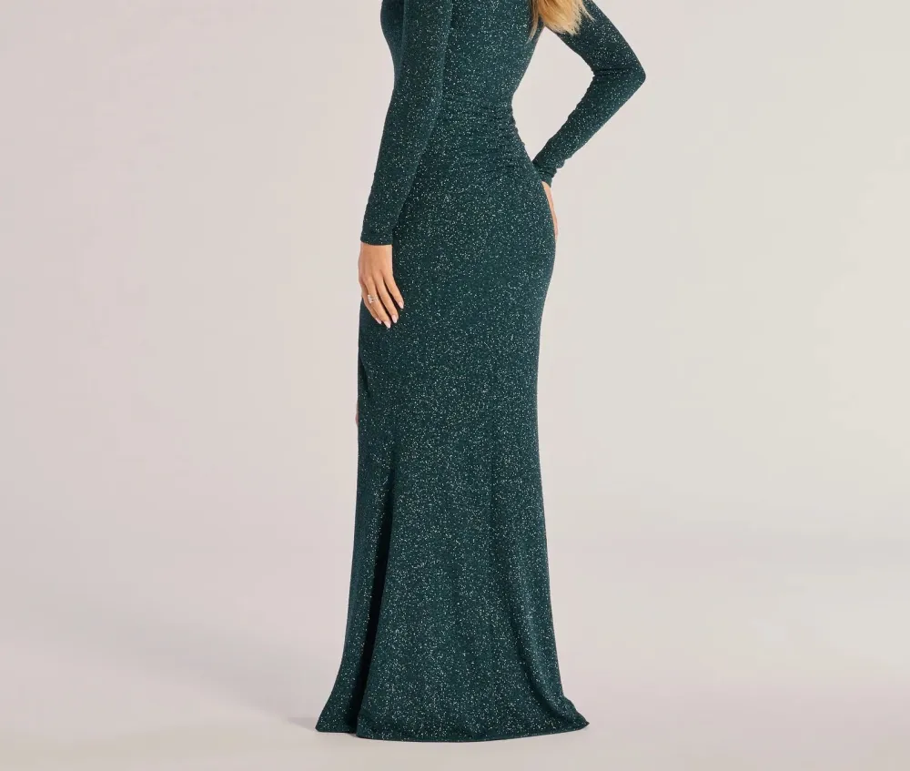 Glitter Knit Long-Sleeve Column Dress