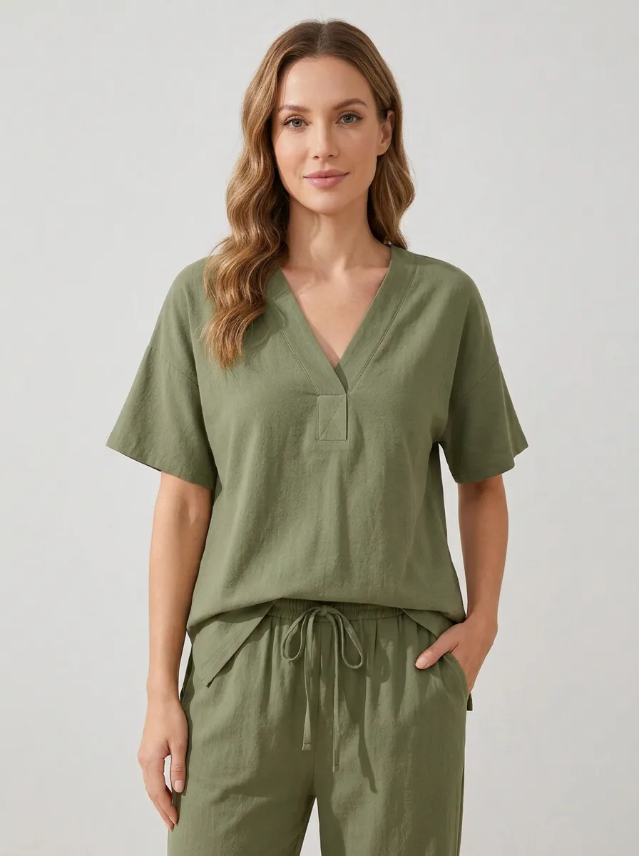 Polished Minimalist Women's V-Neck Casual Lounge Set