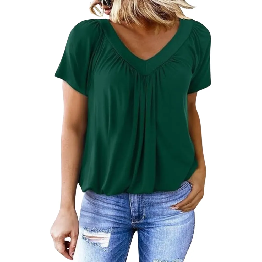  Pleated V Neck Shirt