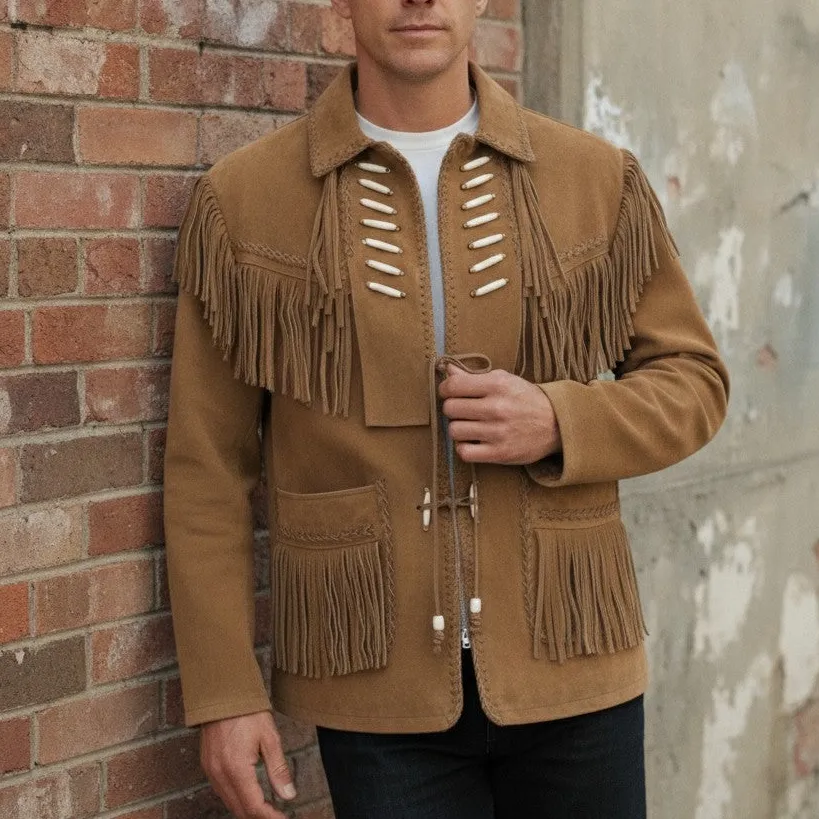 Classic Suede Western Fringe Multi Pocket Jacket
