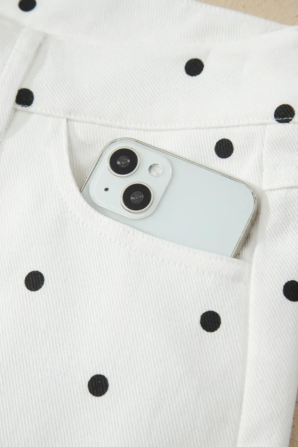 Zip-Detail Pocketed Polka-Dot Casual Shorts