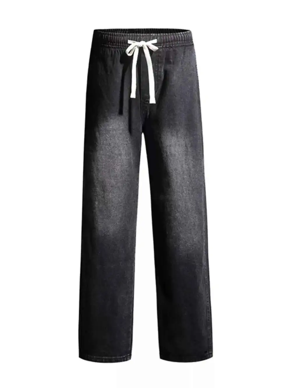 Washed Wide Leg Drawstring Jeans