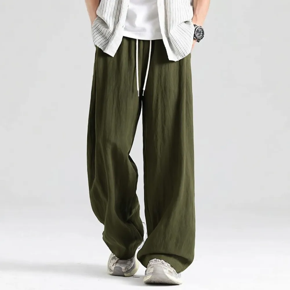 Men's Lightweight Tencel-Linen Summer Casual Trousers – Wide-Leg Straight-Cut Loose-Fit 