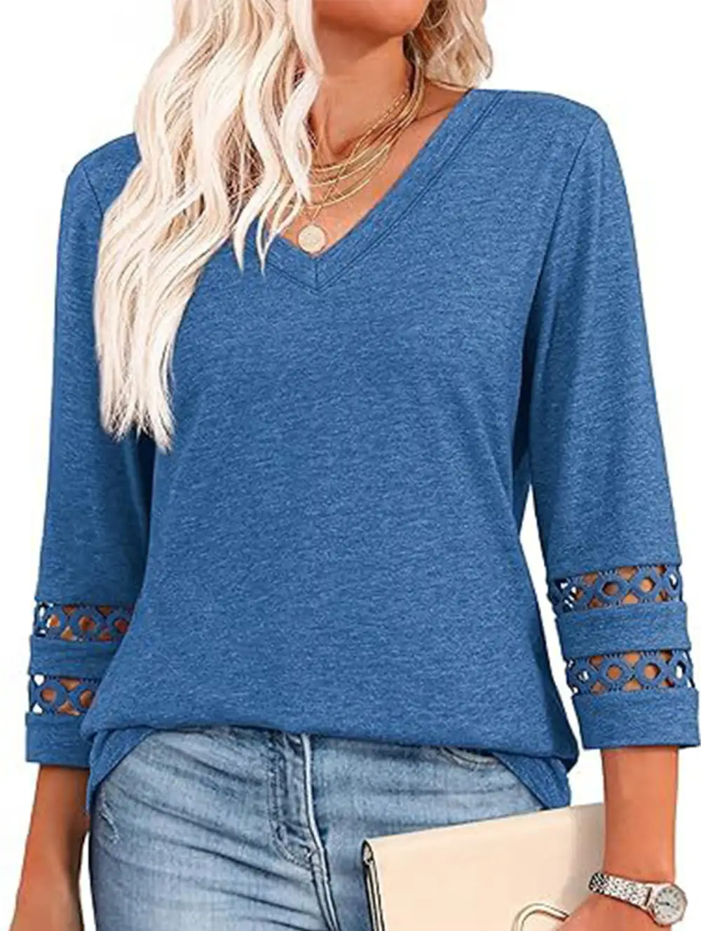 V-Neck Lace Trim Top