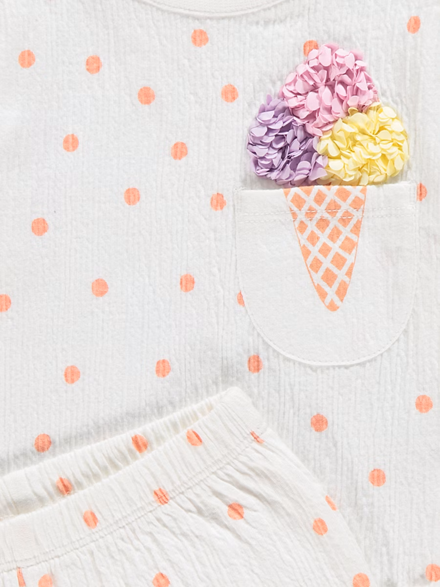 Neutral Pom Pom Ice Cream T-Shirt and Shorts Set detail 1