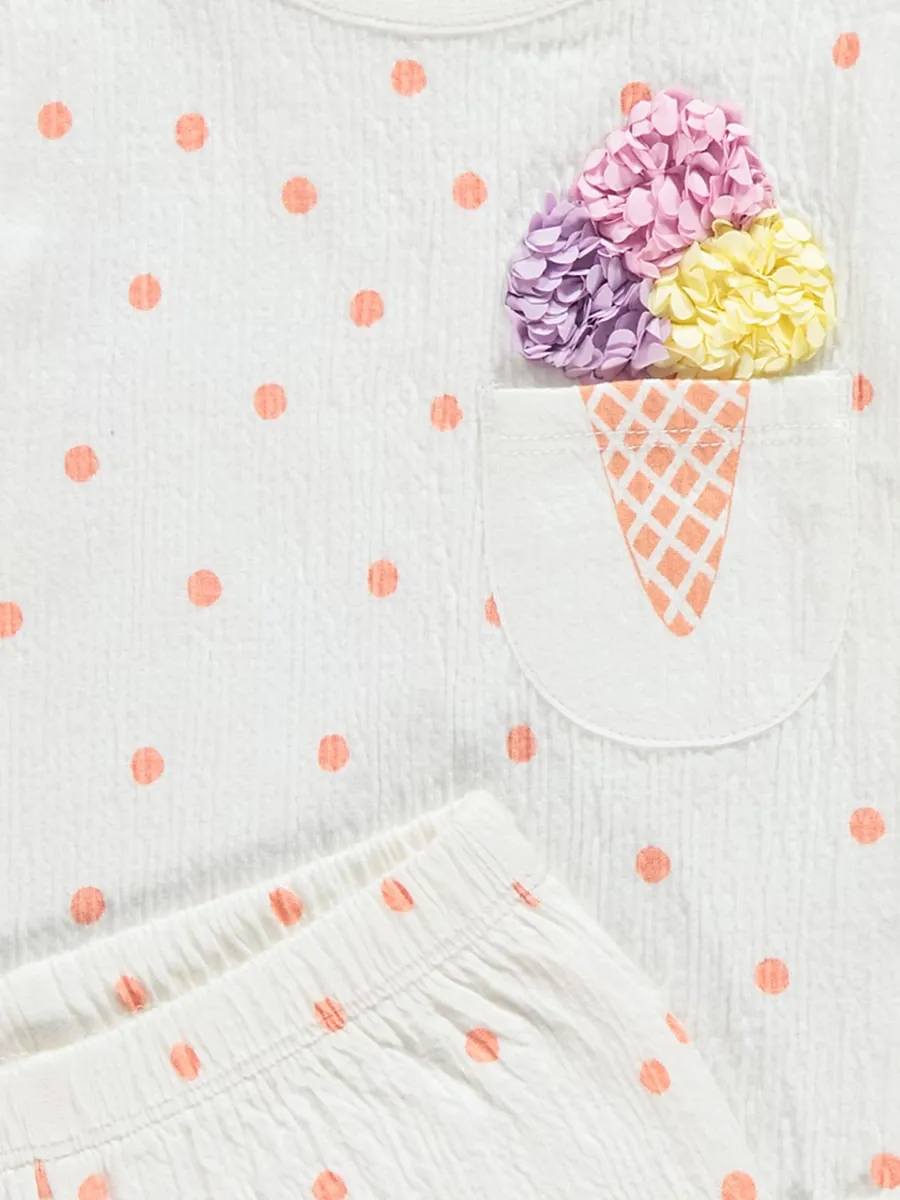 Neutral Pom Pom Ice Cream T-Shirt and Shorts Set