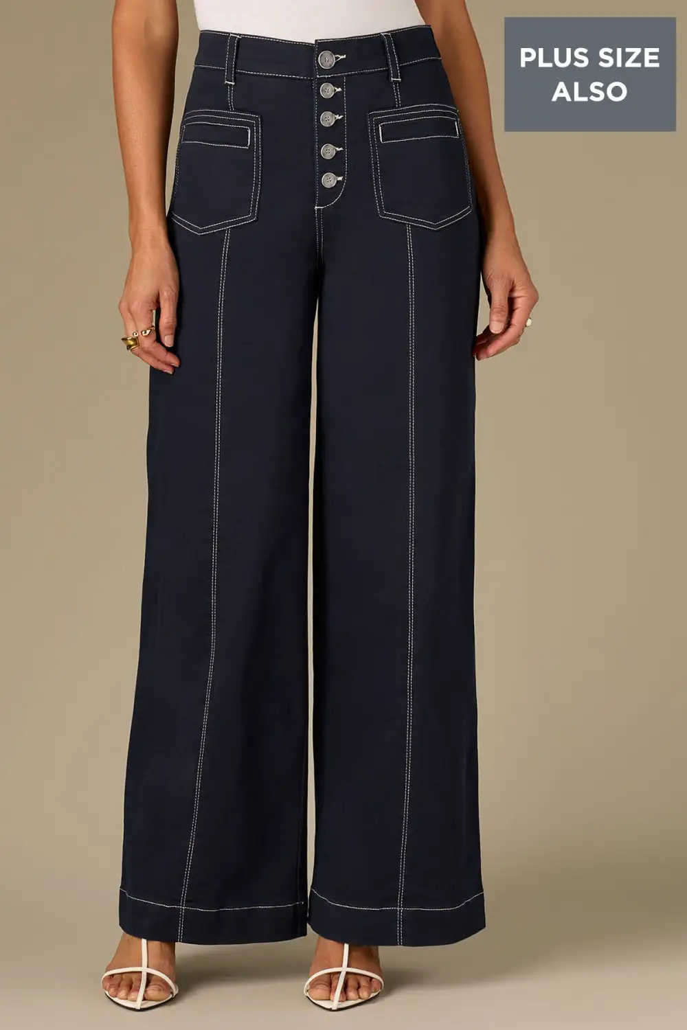 Button Fly Wide Leg Plus Size Pants