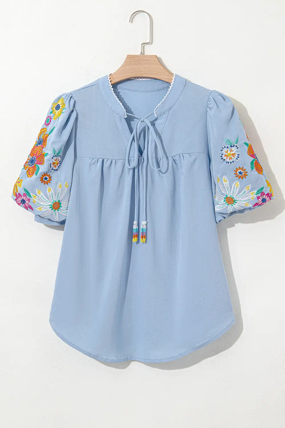Women's Floral Print Embroidered Split Neck Top