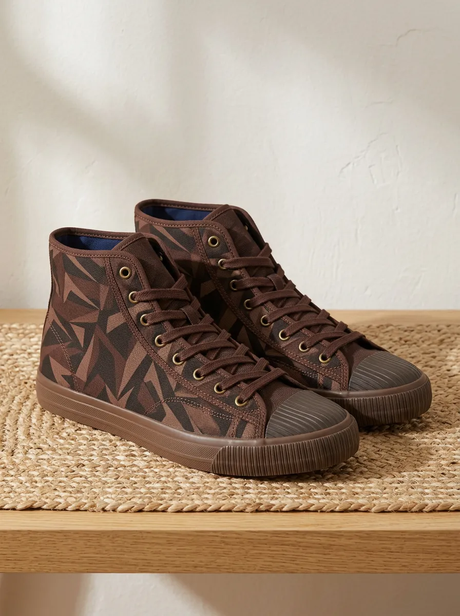 Men's Modern Geometric Pattern Patterned High Top Mountain Inspired Canvas Shoes