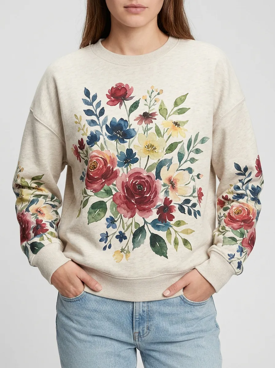 Women's Relaxed Style Rose Graphic Sweatshirt