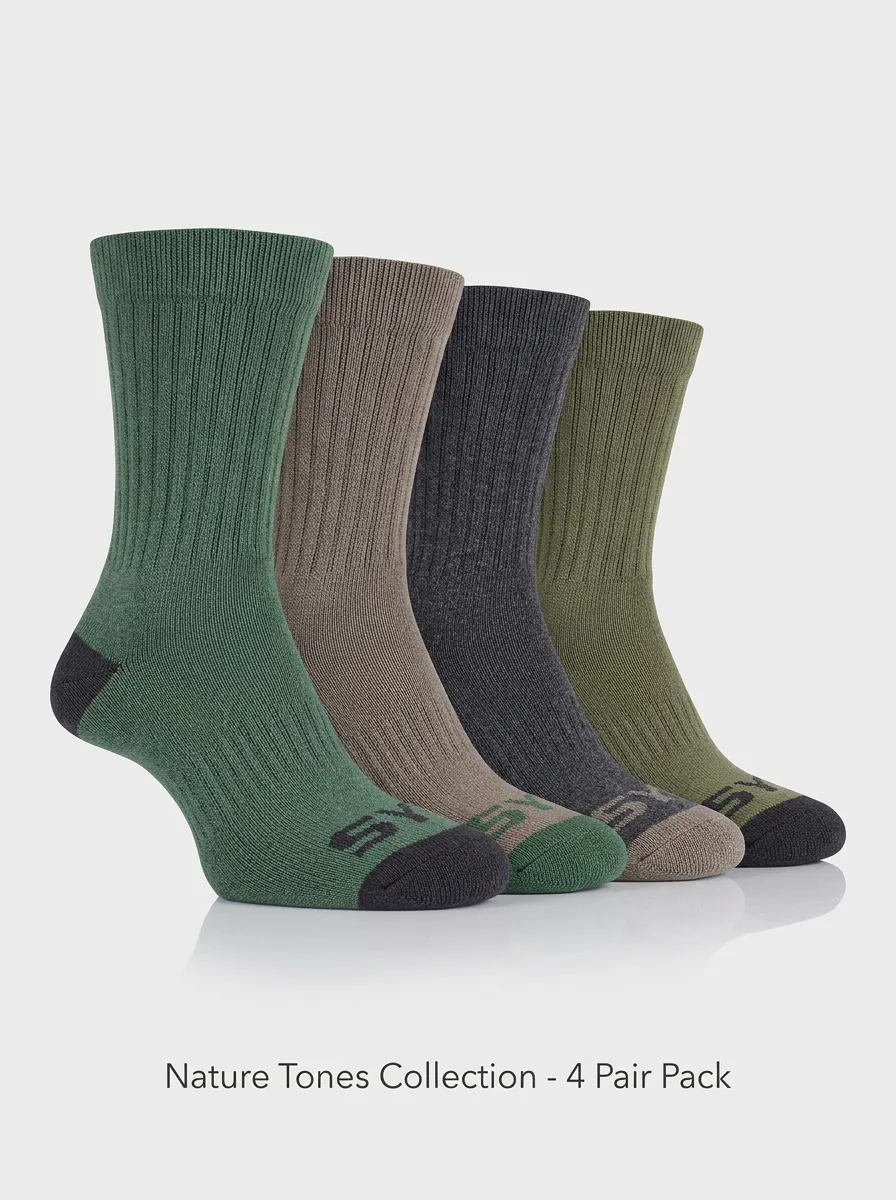 Ribbed Texture Crew Length Outdoor-Inspired Men's Crew Socks Four-Pair Pack
