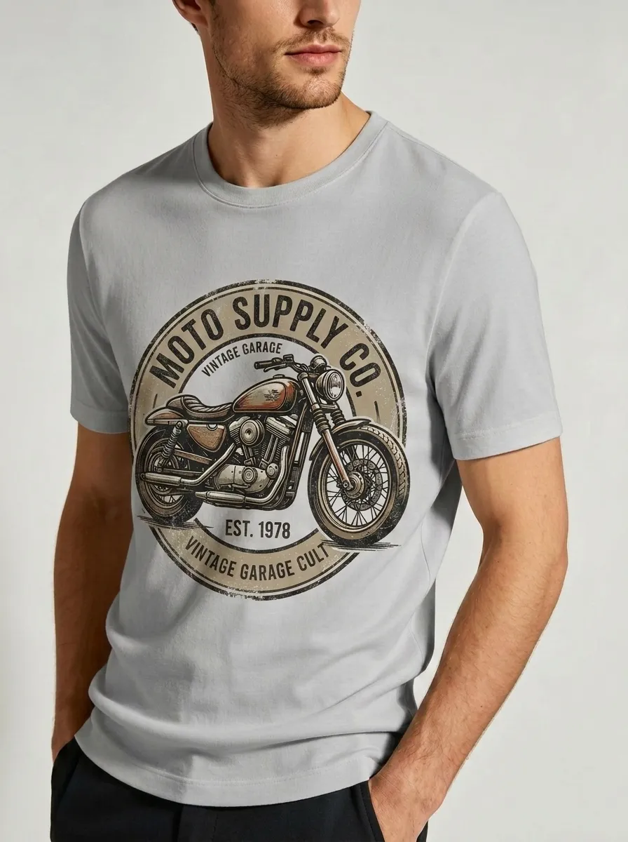 Men's Vintage Motorcycle Garage Printed T-shirt