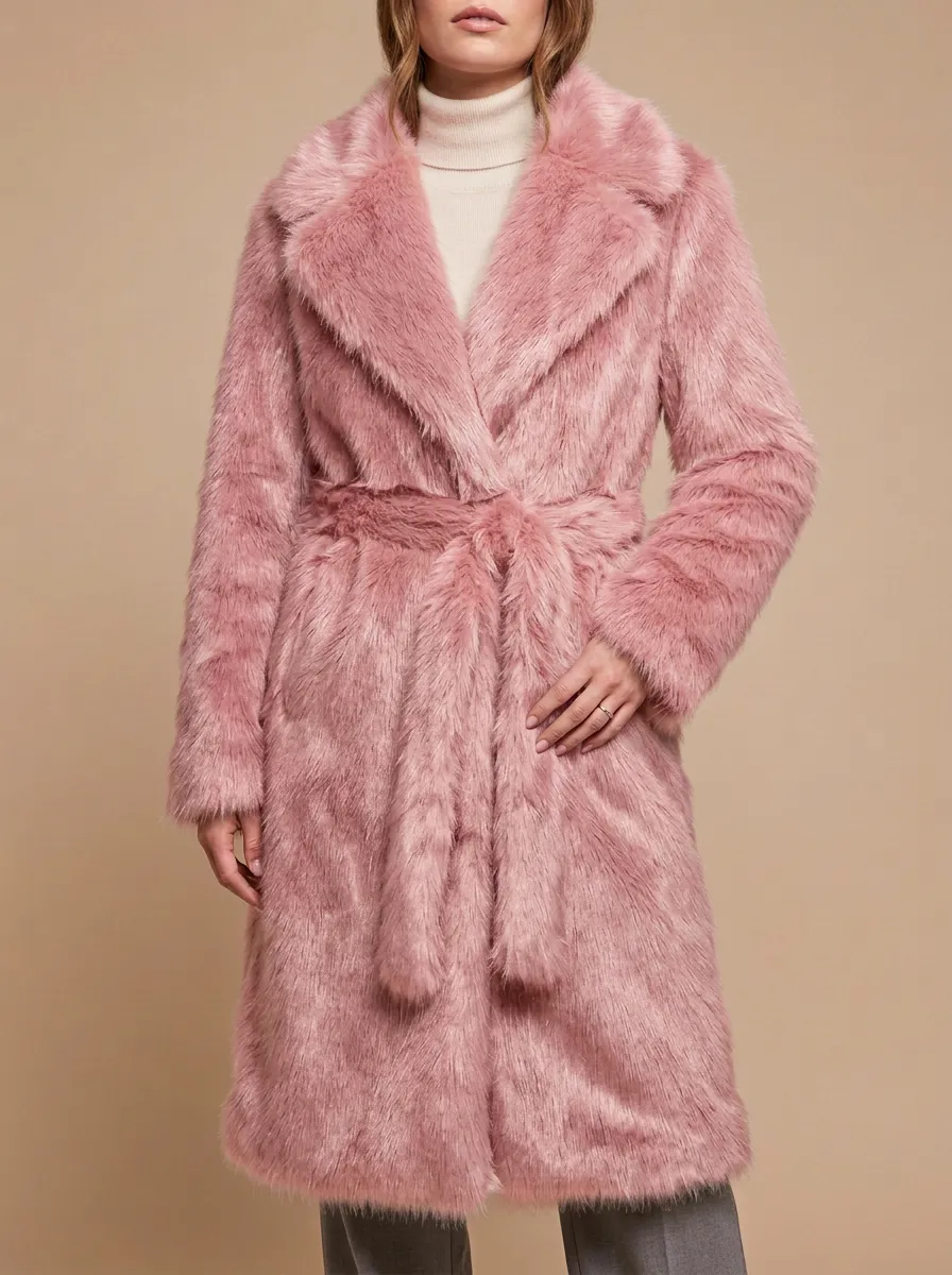 Self Tie Belt Charcoal Faux Fur Belted Coat
