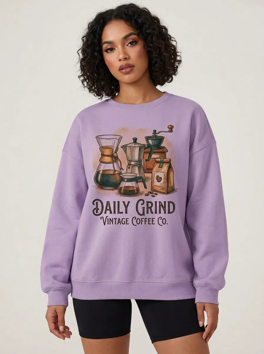 Women's Coffee Lover Daily Grind Vintage Coffee Printed Sweatshirt