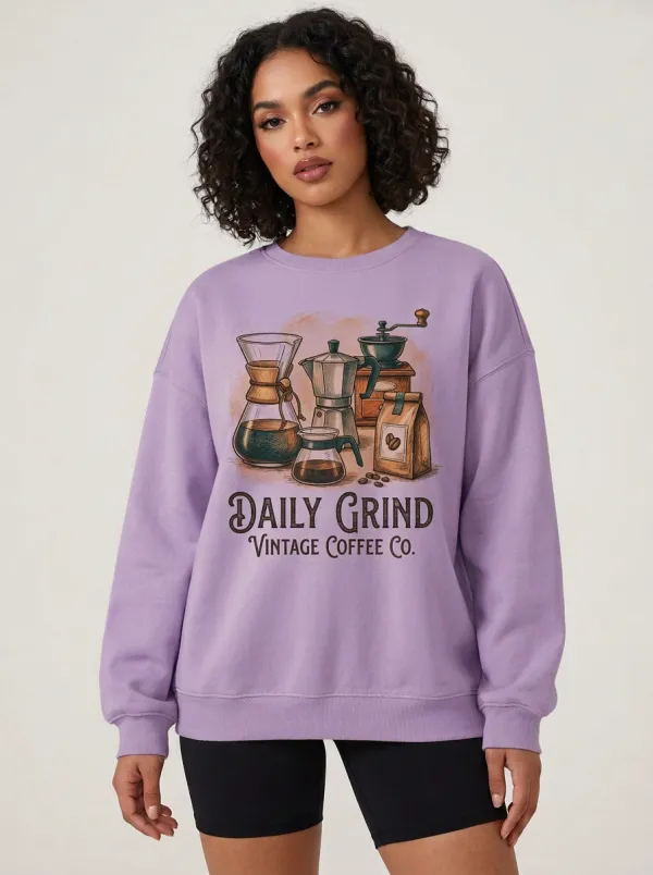 Women's Coffee Lover Daily Grind Vintage Coffee Printed Sweatshirt
