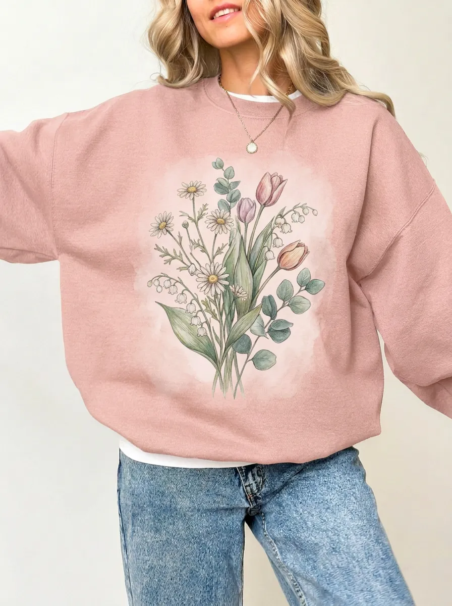 Women's Floral Watercolor Bouquet Graphic Sweatshirt