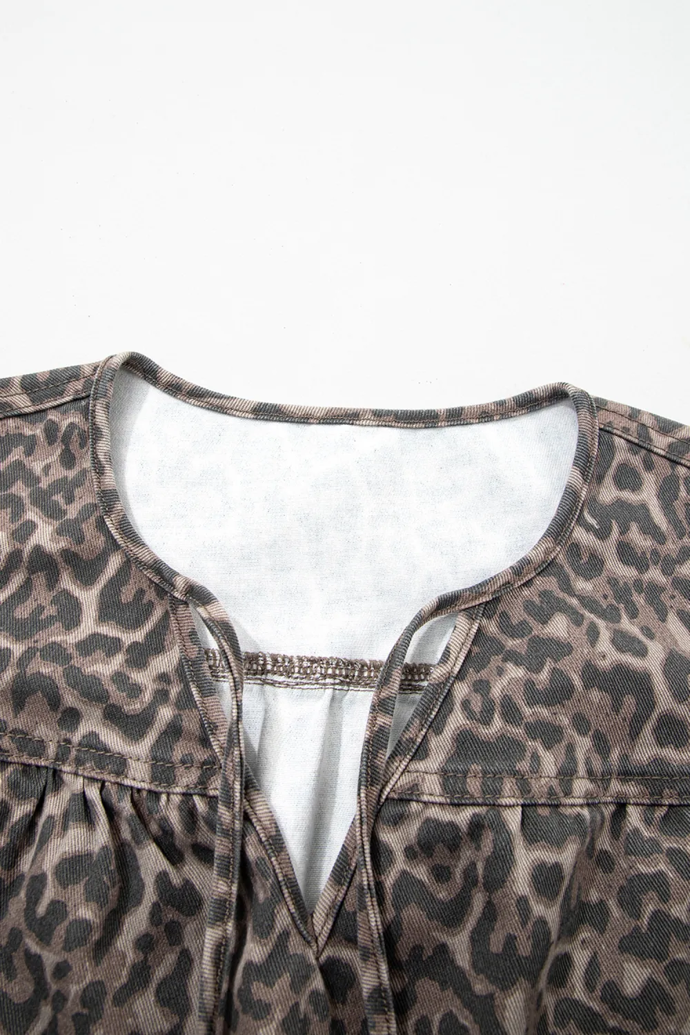 Brown Leopard Tie Neck Short Sleeve Top
