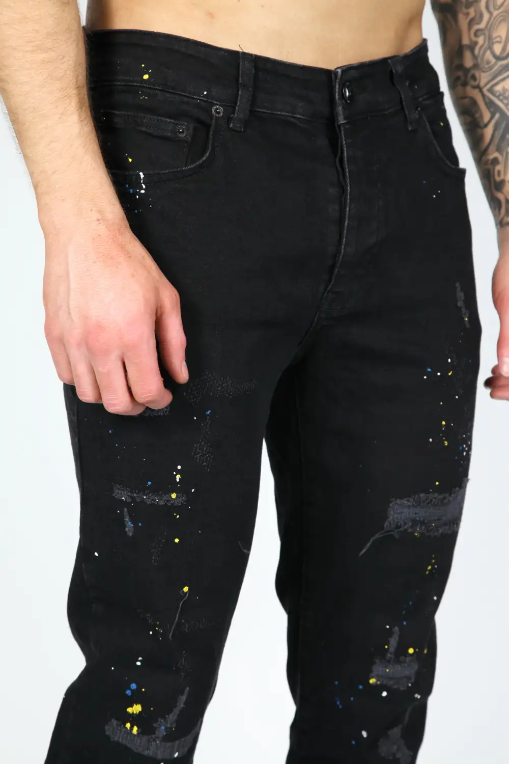 Paint Detail Smart Fit Distressed Ripped Jeans