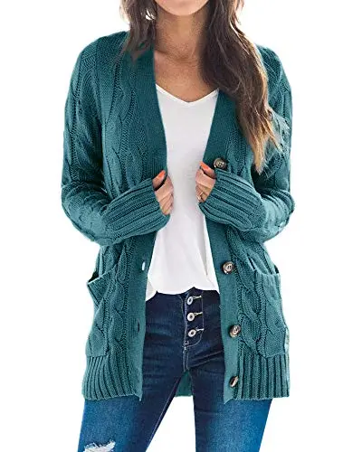 Women's Cable Knit Cardigan Long Sleeve Open Front Button Down Knitwear Sweater Coat