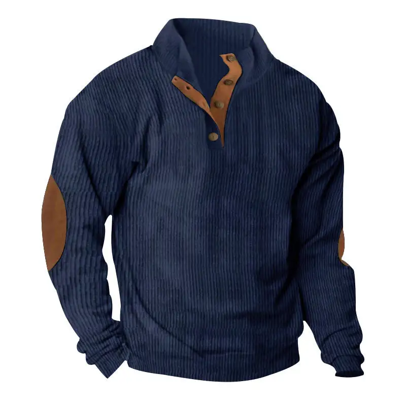 Easy-Wear Corduroy Hoodie With Long Sleeves And Stand Collar