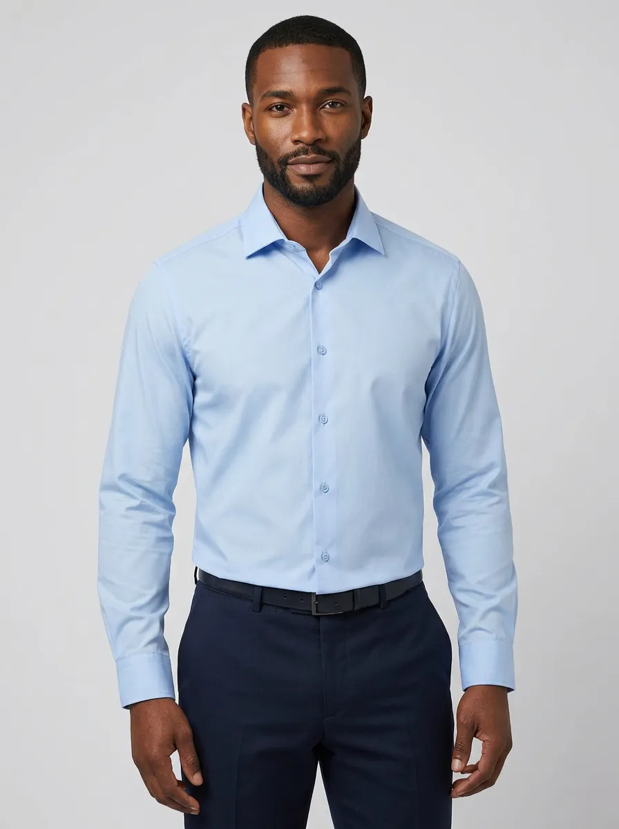 Men's Non-Iron Cotton Light Blue Solid Formal Shirt
