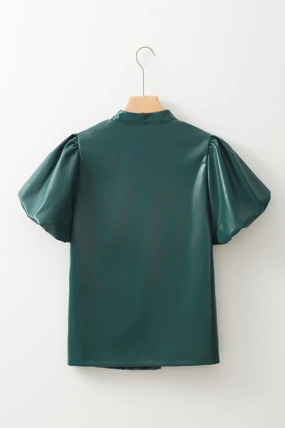 V-Neck Notched Neck Puff Sleeve Blouse
