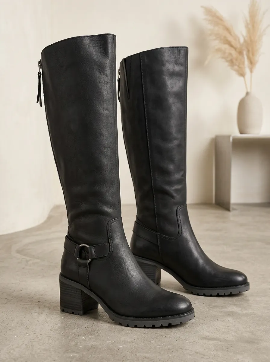 Women's Leather Rugged Knee High Boots