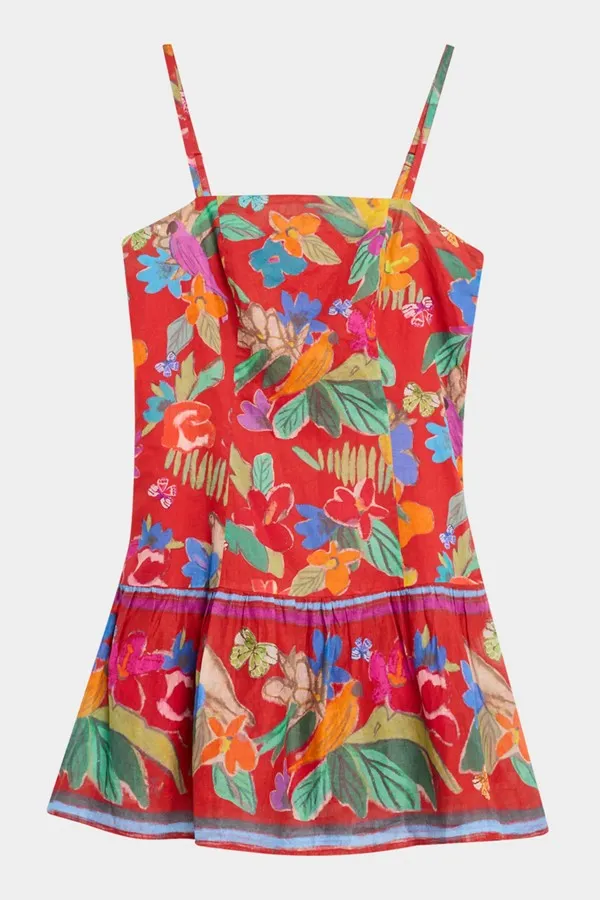 Red Tropical Floral Print Mini Dress