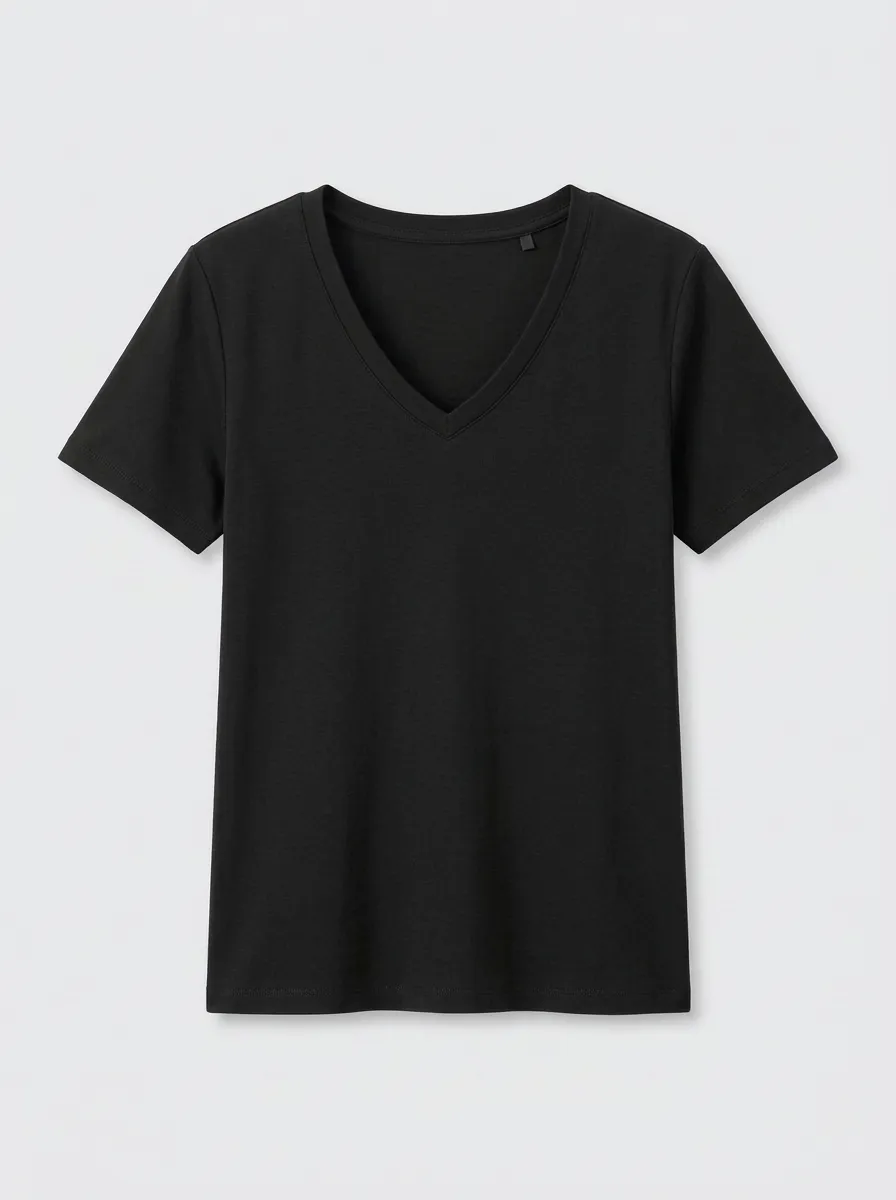 Women's Set-In-Sleeve Regular-Fit V-Neck T-Shirt