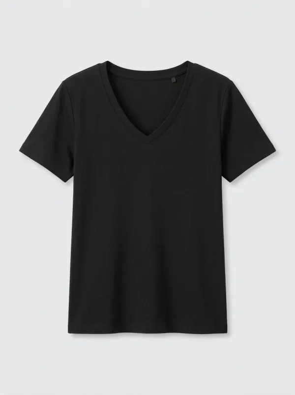 Women's Set-In-Sleeve Regular-Fit V-Neck T-Shirt