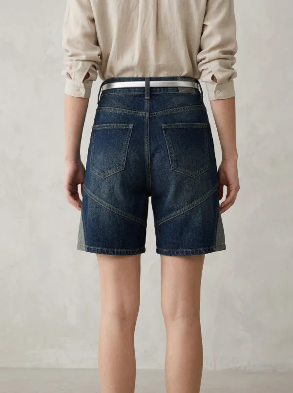 Women's Casual Fashion Contrast Panel Denim Shorts