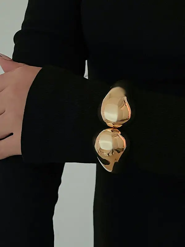 Sculptural Geometric Alloy Statement Bracelet And Ring Set