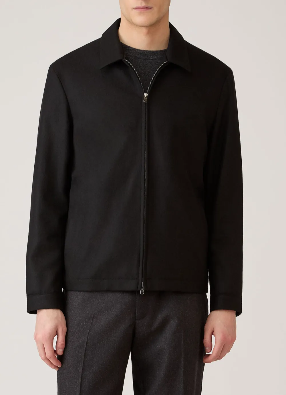Zip Front Boiled Wool Harrington Jacket