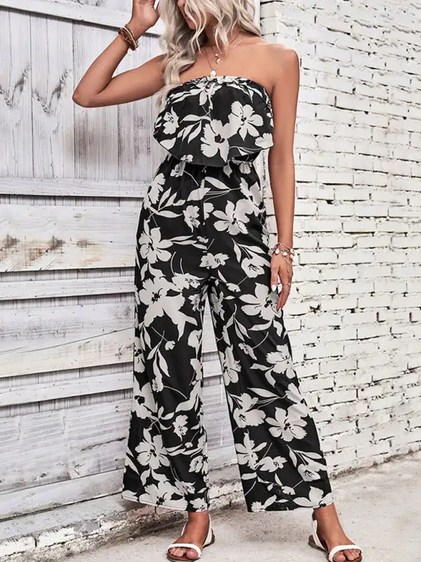 Tube Top Printed Tight Jumpsuit