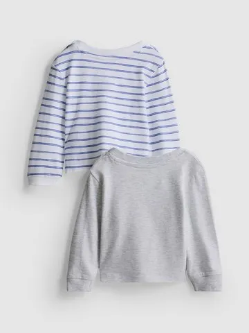 0-18mths | 2pk Pure Cotton Newborn Long Sleeve T-Shirts