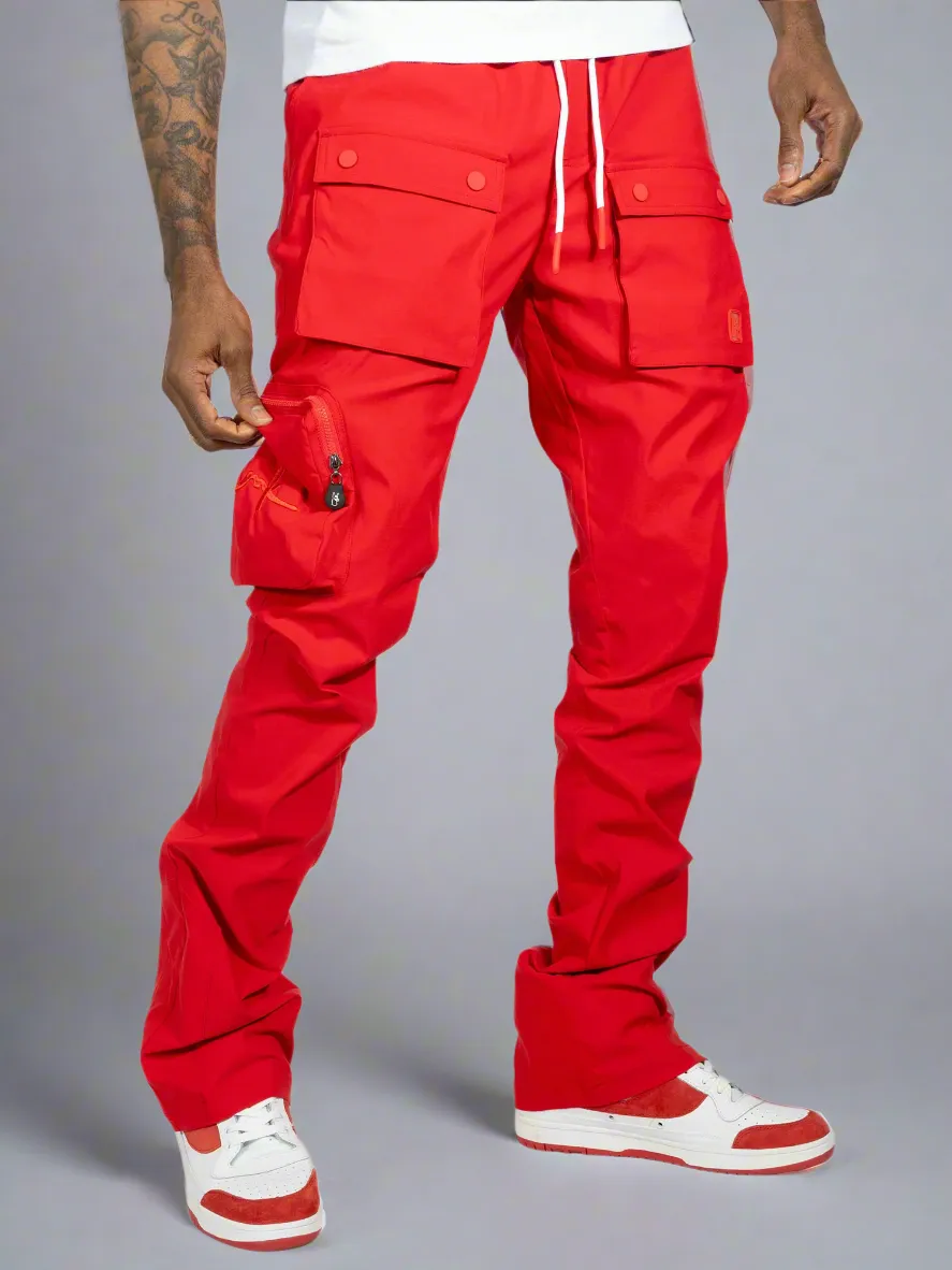 Pocketed Nylon Stacked Cargo Pants