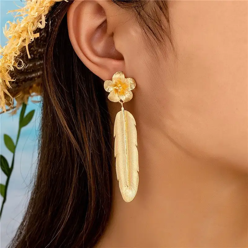 Floral Feather Statement Earrings