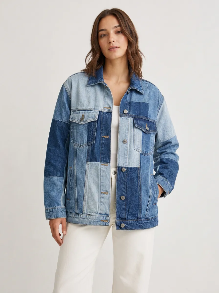 Women's Casual Fashion Patchwork Welt-Pocket Denim Jacket